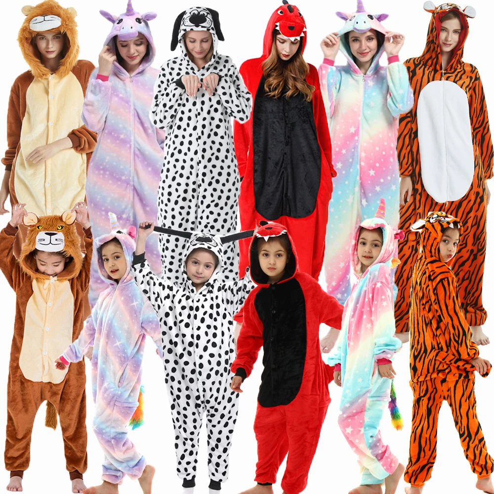Kigurumi Pajamas for Women Kids Winter Halloween Clothing Adult Children's Pijamas Boys Animal Jumpsuit Winter Girls Onesies