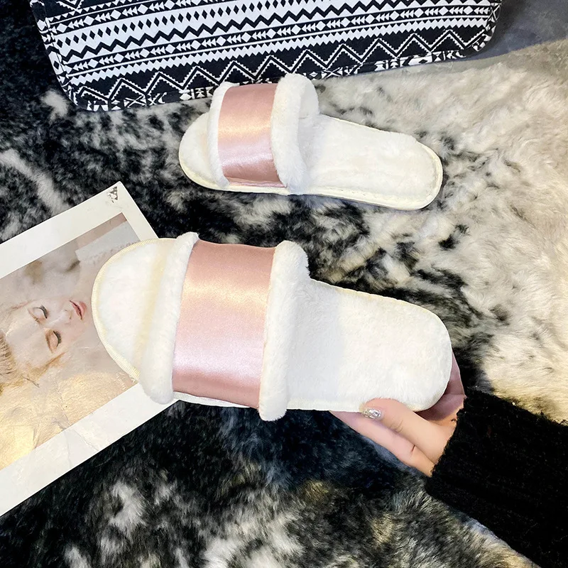 Fluffy Women's Slippers Home Luxury Designer Winter Woman Shoes Flat Elegant Plush Indoor Footwear Fuzzy Fur Slides New