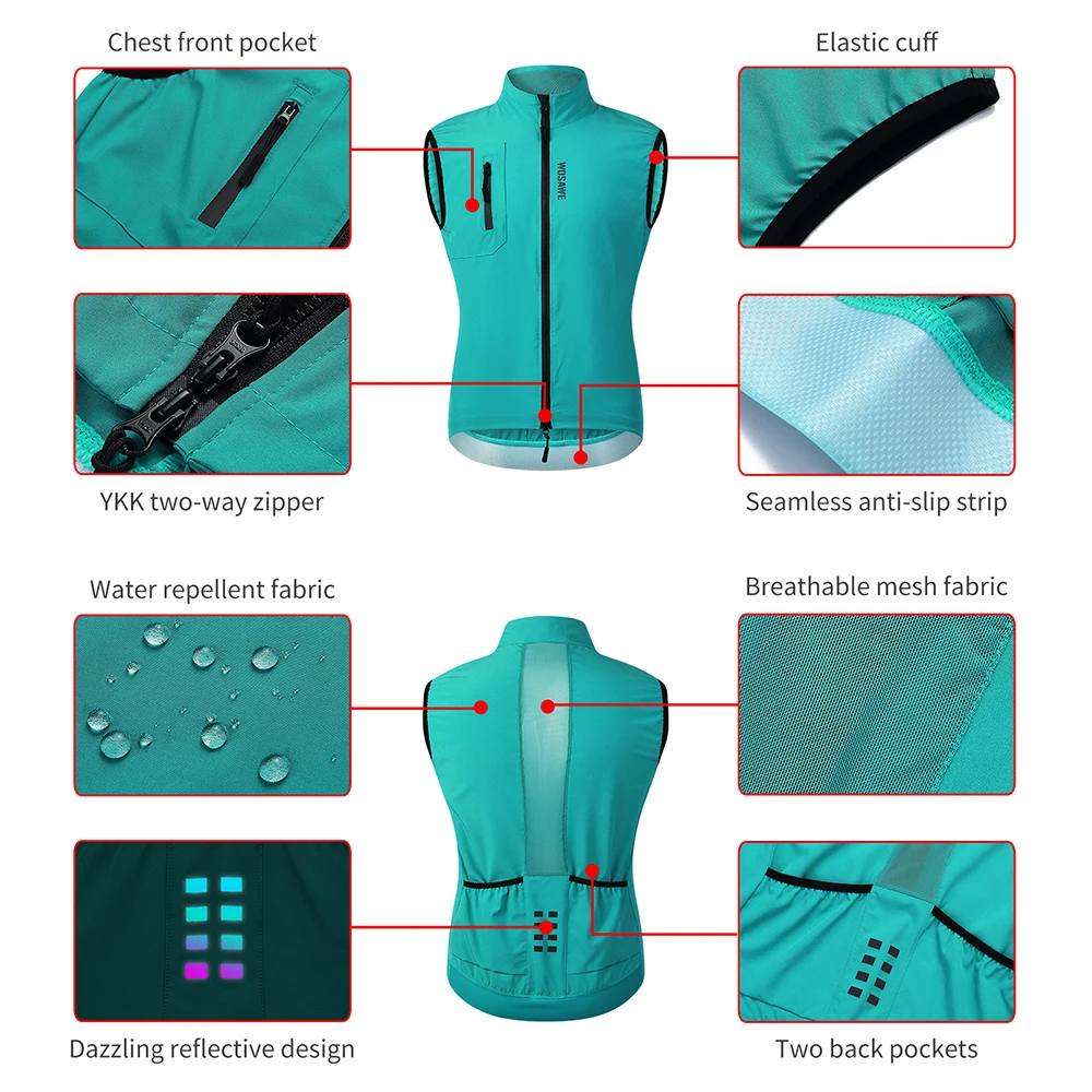 WOSAWE Herren Fahrradweste, winddicht, atmungsaktiv, Mountainbike, leicht, ärmellos, Gilet, MTB, Rennrad, Jersey, Sport, Windweste – Detail 7