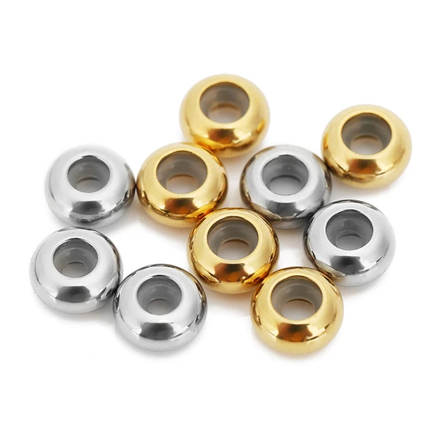 18K gold spacer beads, Rondelle flat round, Stainless jewelry making