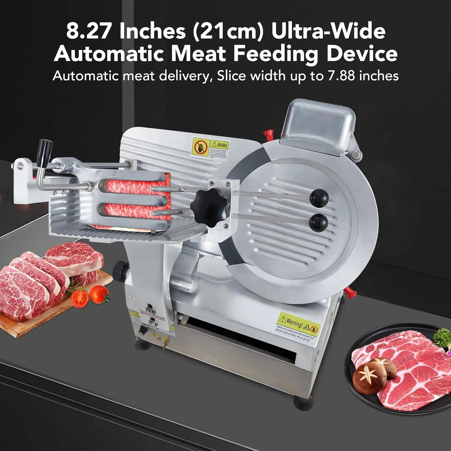 Automatic Meat Slicer, 550W Meat Slicer Commercial With 12"" Carbon Steel Blade, 0～14 Mm Adjustable Thickness Suitable For 5