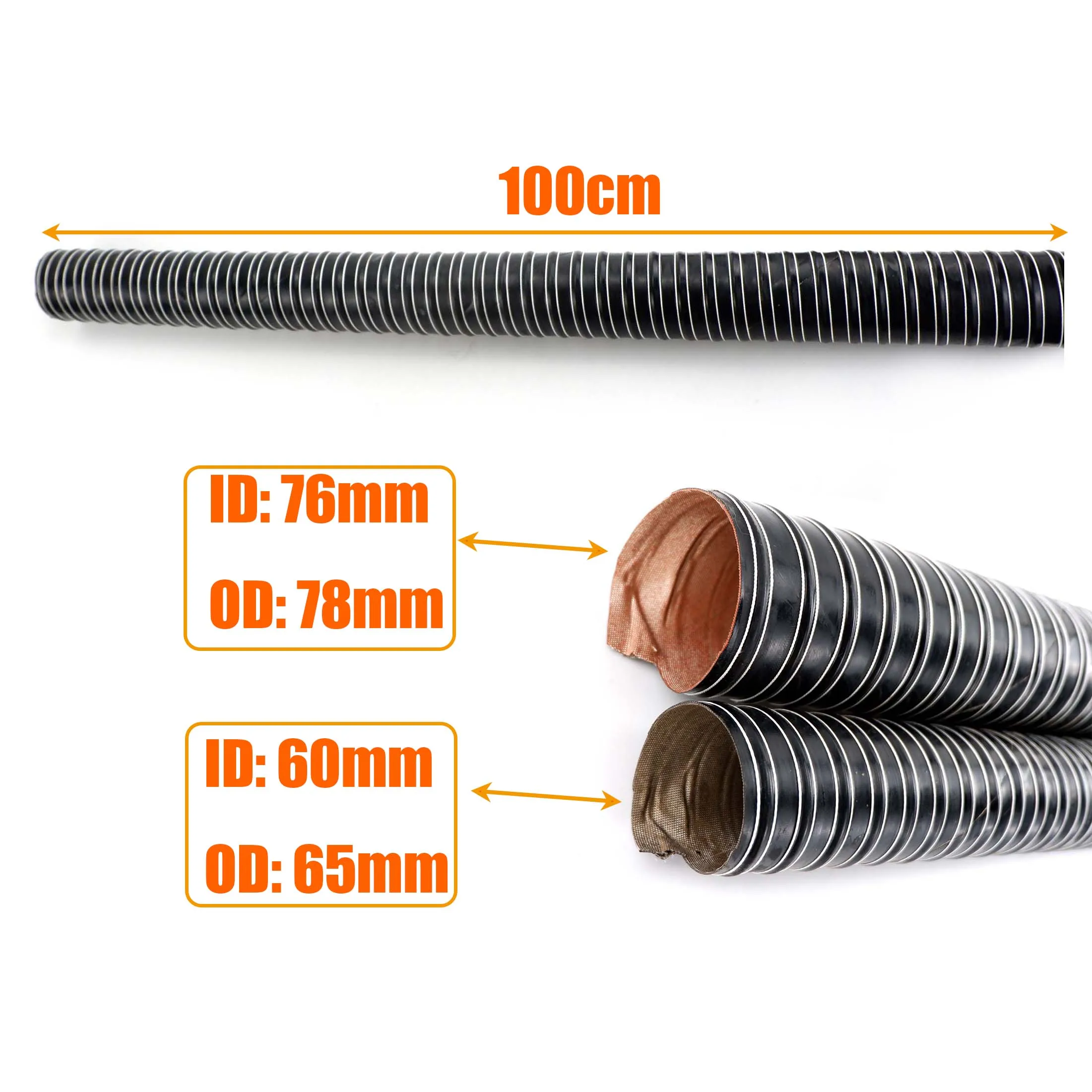 60mm 76mm Inner Diameter Length 100cm Air Diesel Heater Duct Pipe Tube Hose High Temp Resistant For Car Camper Truck Caravan Air Diesel Heater Duct Pipe Air Diesel Heater Diesel Heater