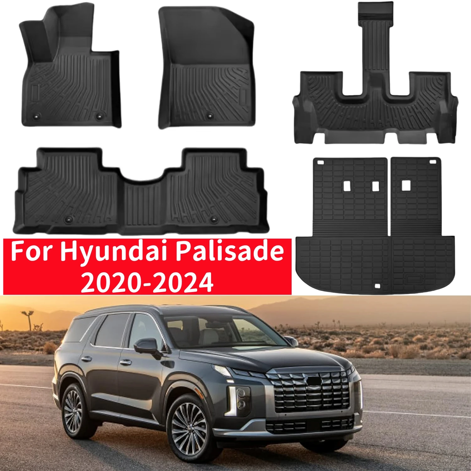 3D Custom Fit Boot Cargo Mat For Hyundai Palisade 7-Seater (2020-Current) – Leather Look