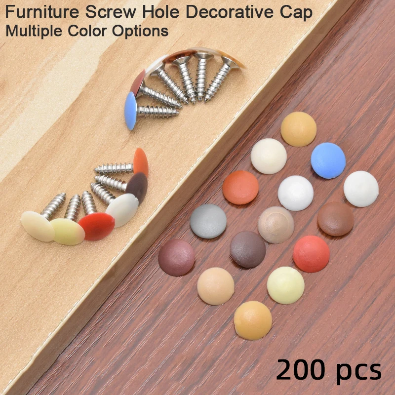 

200 Pcs Screw Covers Plastic Screw Cap Covers,Screw Head Covers,12mm Decorative Screw Hole Covers for Cabinet,Furniture Hardware