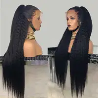 Perruque Lace Frontal Wig naturelle Yaki lisse, cheveux crépus, sans colle, avec sangle Invisible, 360 HD 2
