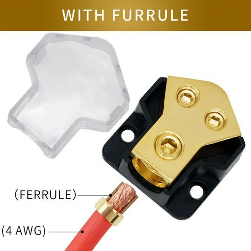 Power Distribution Block 2 Way 0/2/4 AWG Gauge In 4/8/10 Gauge Out Car Audio Stereo Amp Distribution Connecting