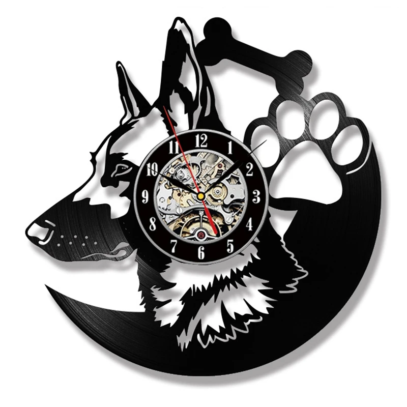 

Настенные часы в виде немецкой овчарки, домашний декор, собака, порода, виниловая пластина, винтажные часы с собакой, настенные часы в подарок-без искусственного стиля