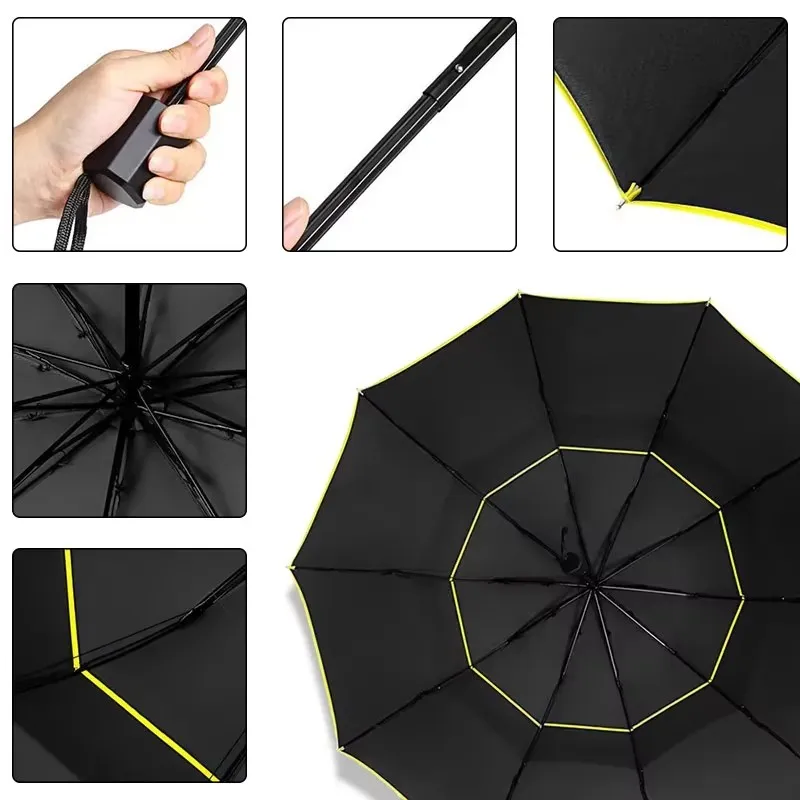 Double Strong Wind Resistant Umbrella Rain Women Large Folding Non-automatic Umbrellas Men Family Travel