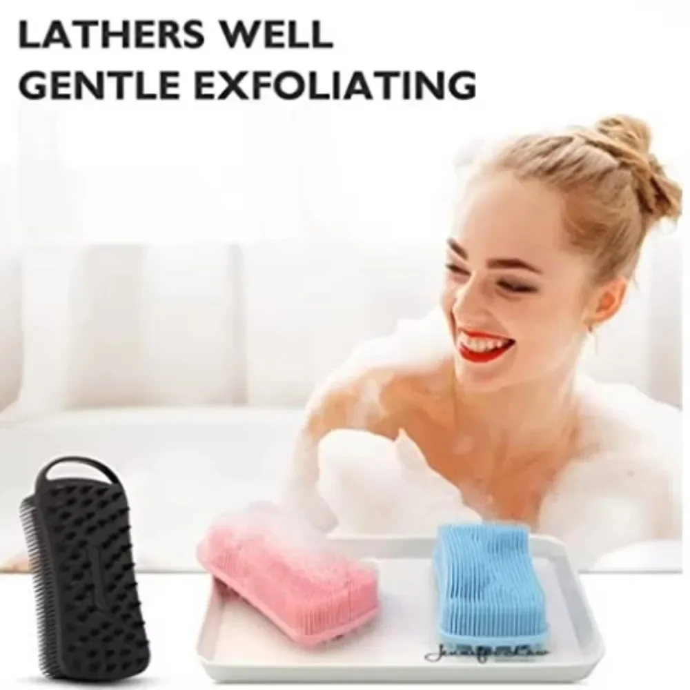 2 In 1 Silicone Shower Brush Scrubber Soft Silicone Scalp Massager Shampoo Brush Double-Sided Body Brush Foam Skin Clean Tool 4