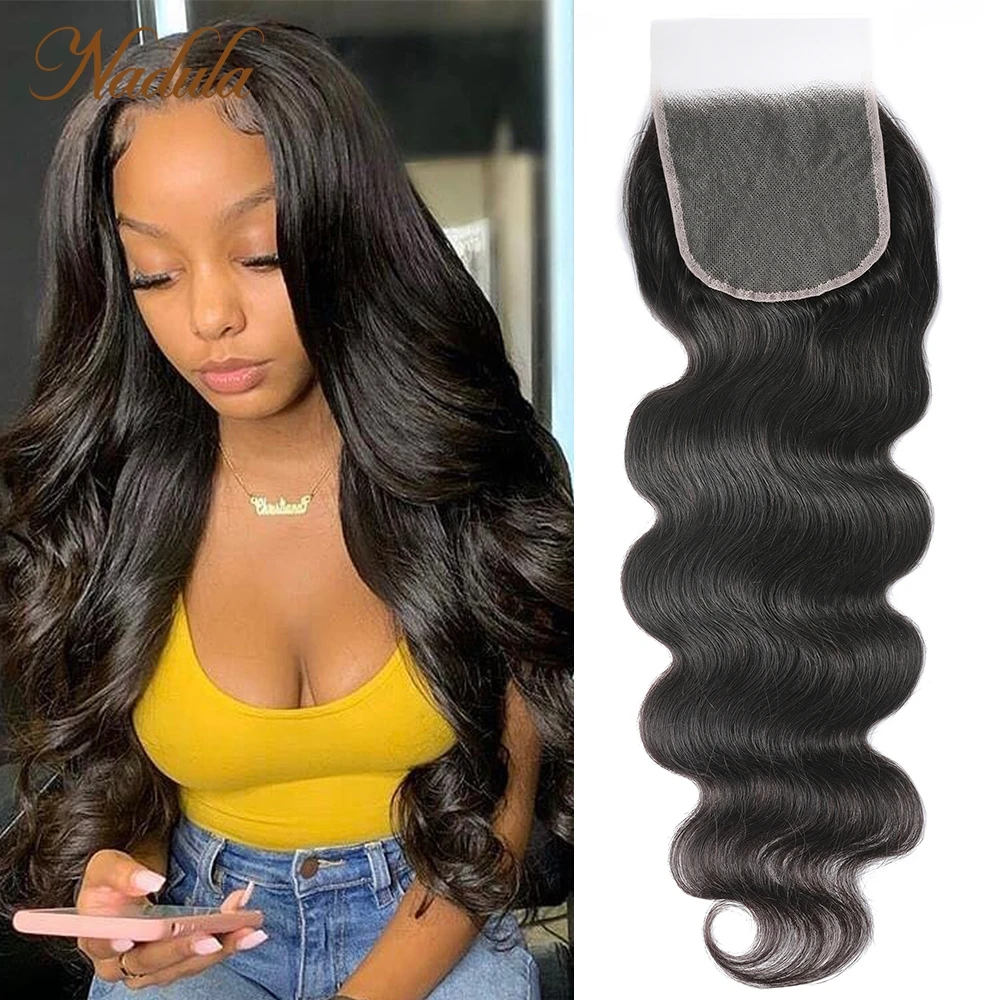 Nadula Hair Chiusura in pizzo HD 5x5, Chiusura in pizzo per capelli brasiliani Body Wave, 14-20 pollici, Chiusura in capelli umani Remy pre-strappata con pizzo svizzero