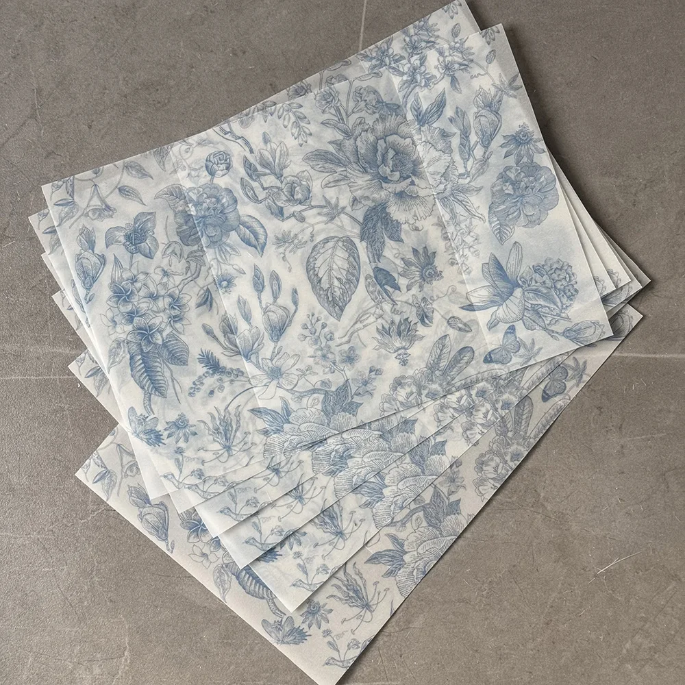 Blue green or pink flower Vellum Wrap suitable for 5 x 7 Wedding Invitation