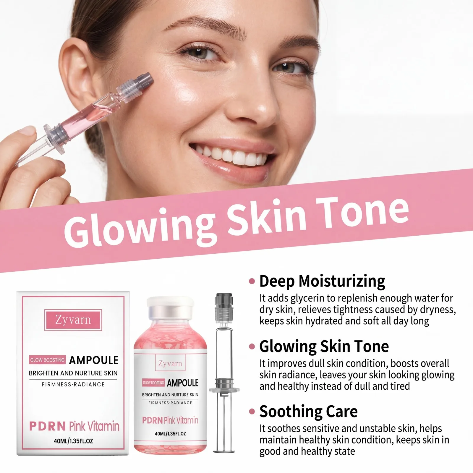 PDRN Pink Vitamin Serum Glow Boosting Ampoule Brightening Hydrating Firming Facial Essence Smooth Skin Radiant Glow Daily Care - immagine 4