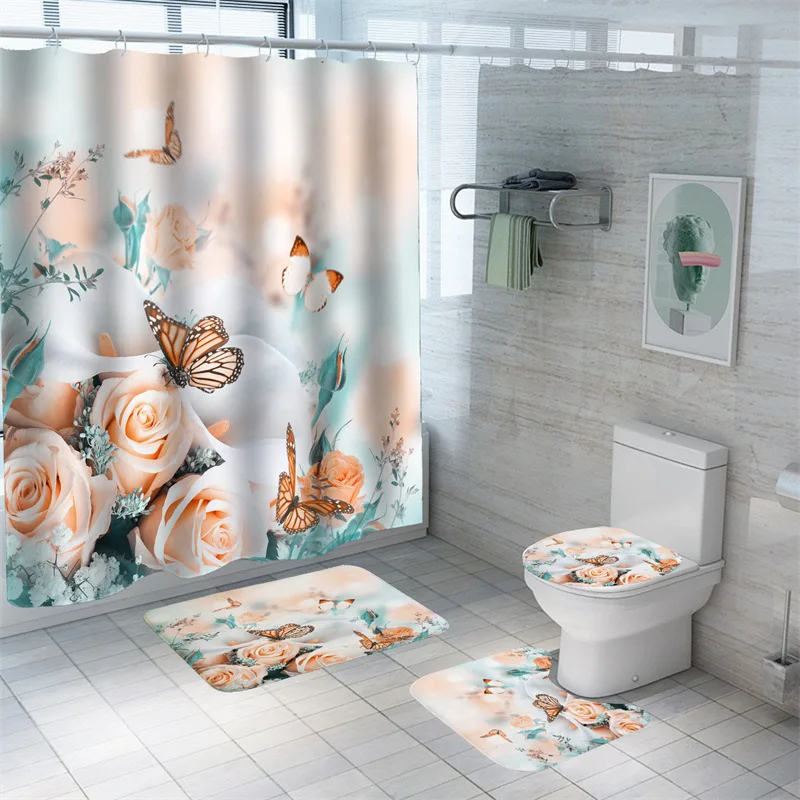 Colorful Butterfly Shower Curtain 3D Print Bathroom Curtain Waterproof For Girls Women Home Bathroom Decor Flowers Bath Curtains