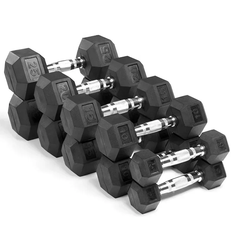 Rubber Round Dumbbell Exercise 5kg 7kg 10kg Dumbbells Home Gym Hex Dumbbell SetCheap Price