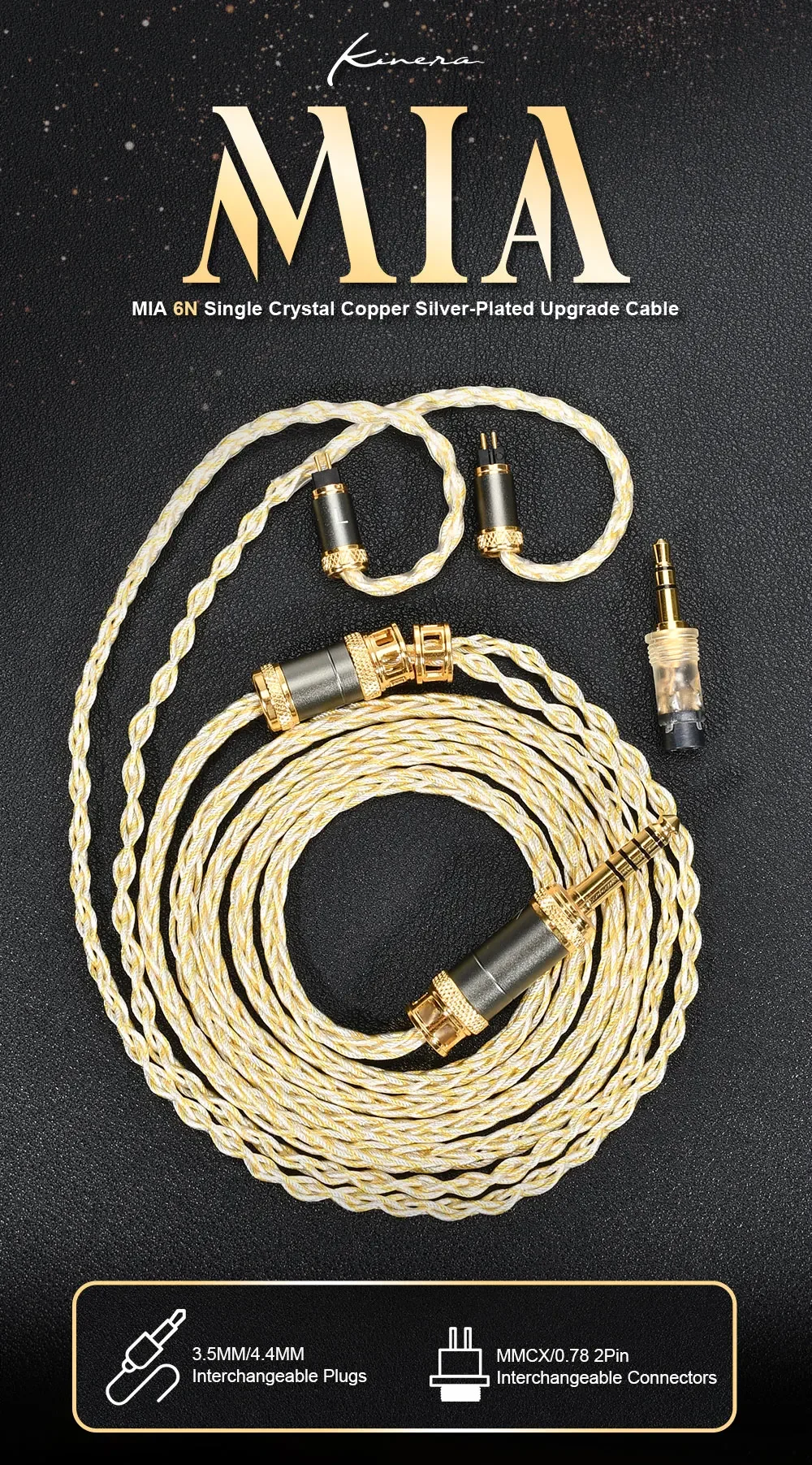 Kinera MIA Earphone Cable 6N Single Crystal Copper Earphones