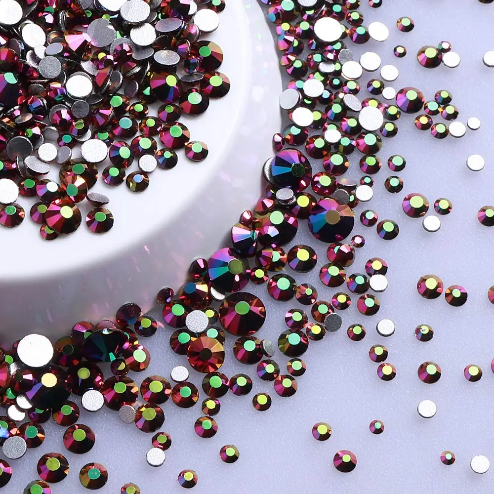 Versatile Mix Size Glitter Glass Rhinestones - Silver Bottom, Non-Hotfix, Perfect for Nail Art and Clothing Embellishment