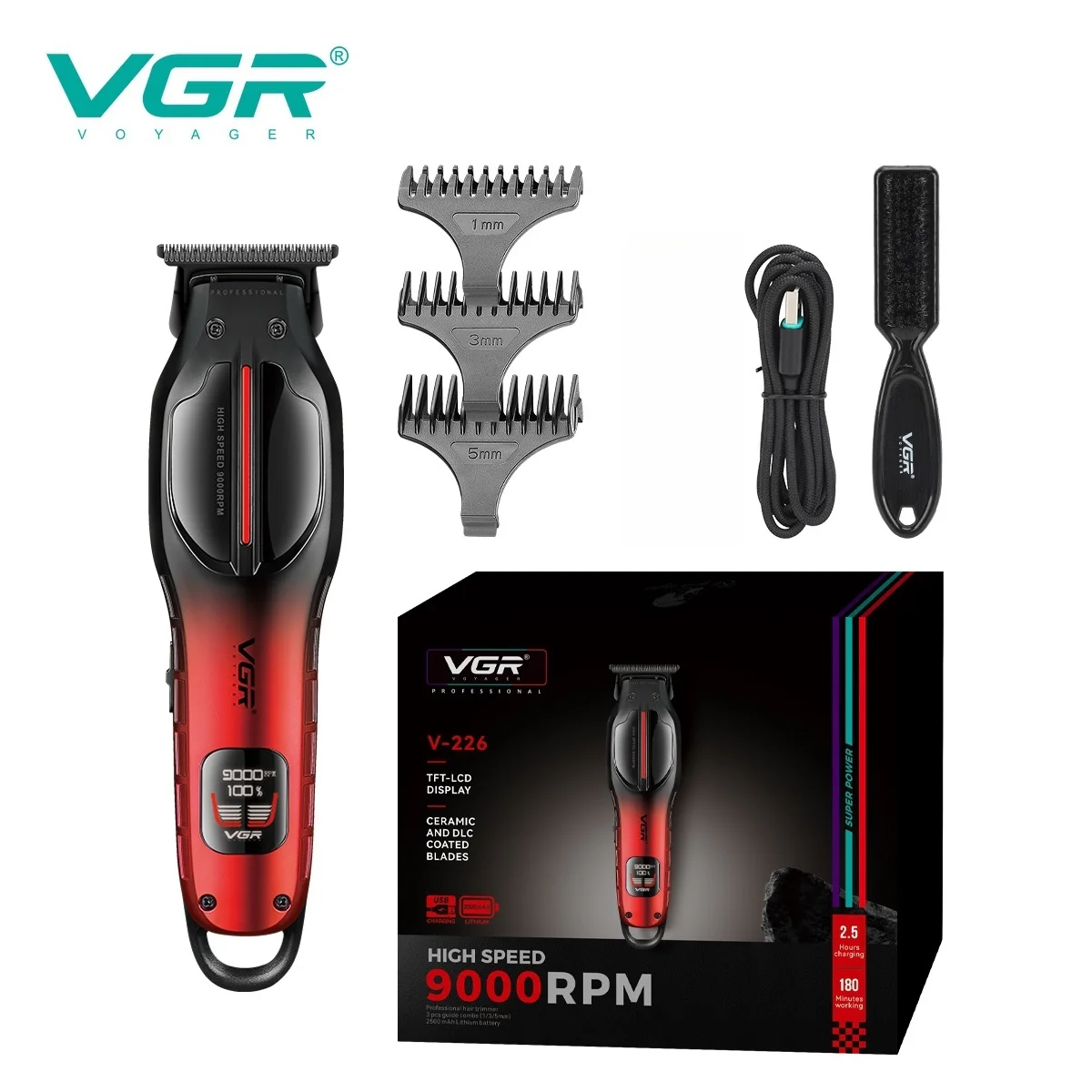 VGR ماكينة حلاقة شعر احترافية لاسلكية ماكينة قص شع...