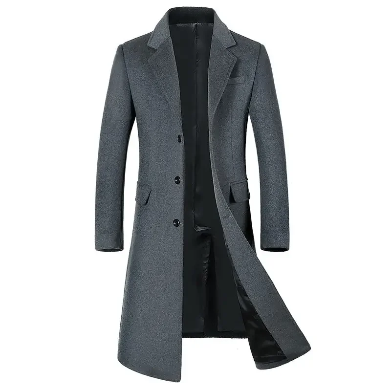 

Autumn and Winter New Men's Woolen Woolen Coat Lengthened European Plus Size Korean Version Slim Plus Velvet Thick Coat Coat
