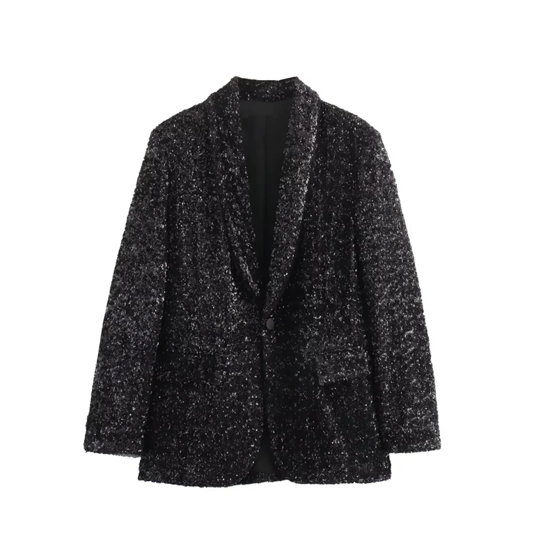 

SLTNX TRAF Sequins Women's Blazers for Women Elegant Stylish Coat Female Slim with Pockets Long Sleeve Blazer Suits Clothing