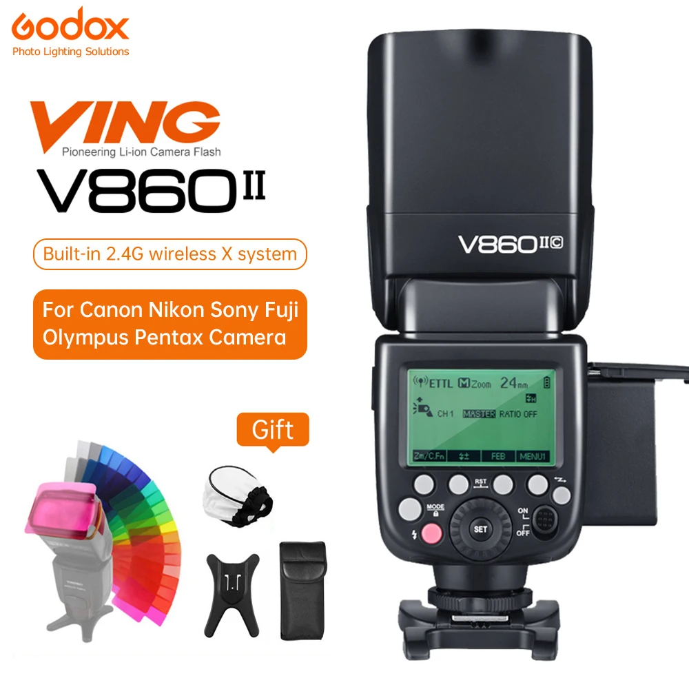 Godox V860III V860II V860IIC V860IIS V860IIN Вспышка Speedlite TTL для Canon Nikon DSLR камер Olympus Panasonic Sony |