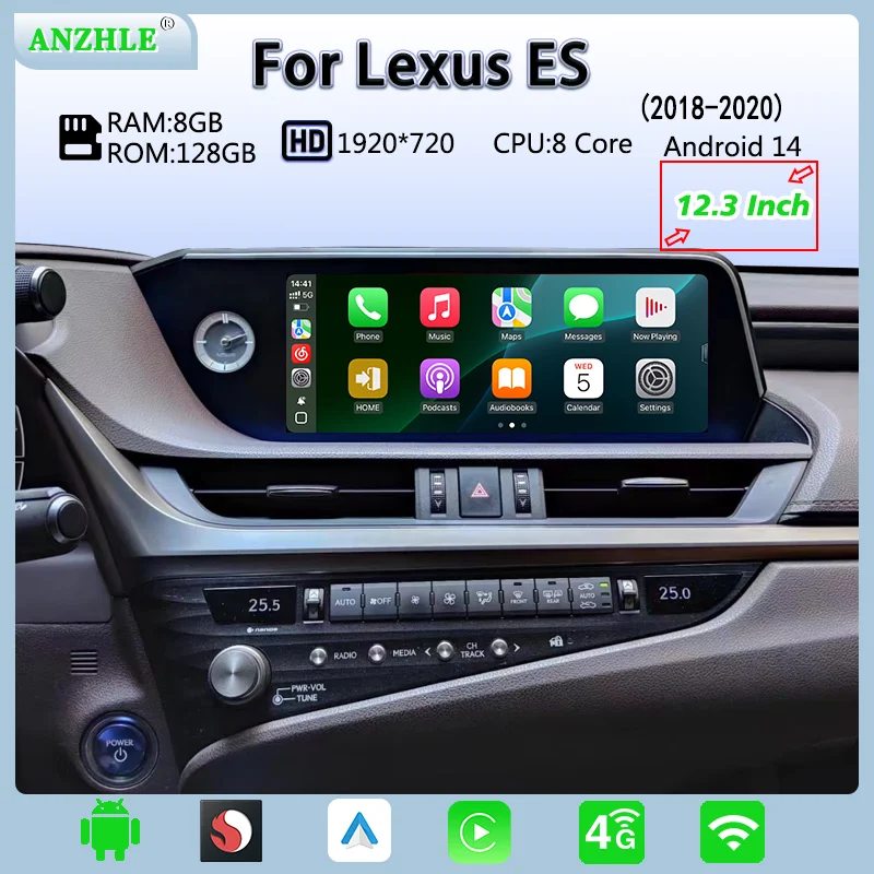Reproductor Multimedia Android 14 CarPlay para Lexus ES ES200 ES250 ES300H ES350 2018-2021, Radio para Auto que Conserva el Menú Original 1
