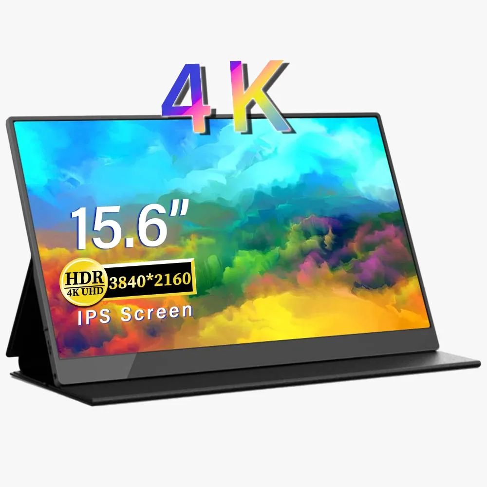 휴대용 모니터 HDMI C 타입 3.1 두 번째 확장 화면 디스플레이, X-박스 스위치, 휴대폰 노트북 PS5 4, 15.6 인치 4K 3840x2160