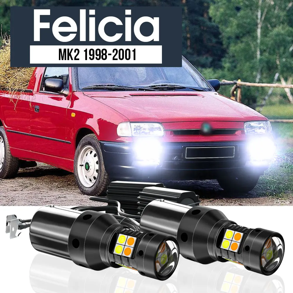 

2pcs LED Dual Mode Turn Signal+Daytime Running Light Blub DRL Canbus Accessories For Skoda Felicia 2 MK2 1998-2001 1999 2000