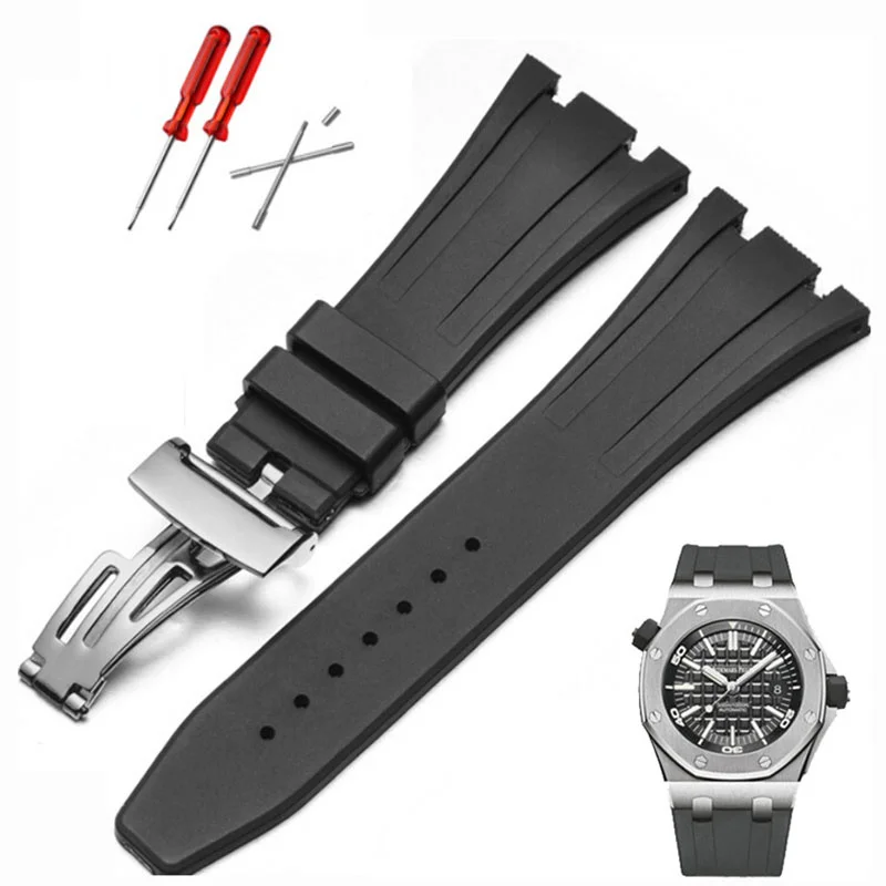 

uhgbsd Silicone Watch Band For AP Royal Oak Offshore Series 15710 26470 Folding Buckle Rubber Watch Strap 28mm