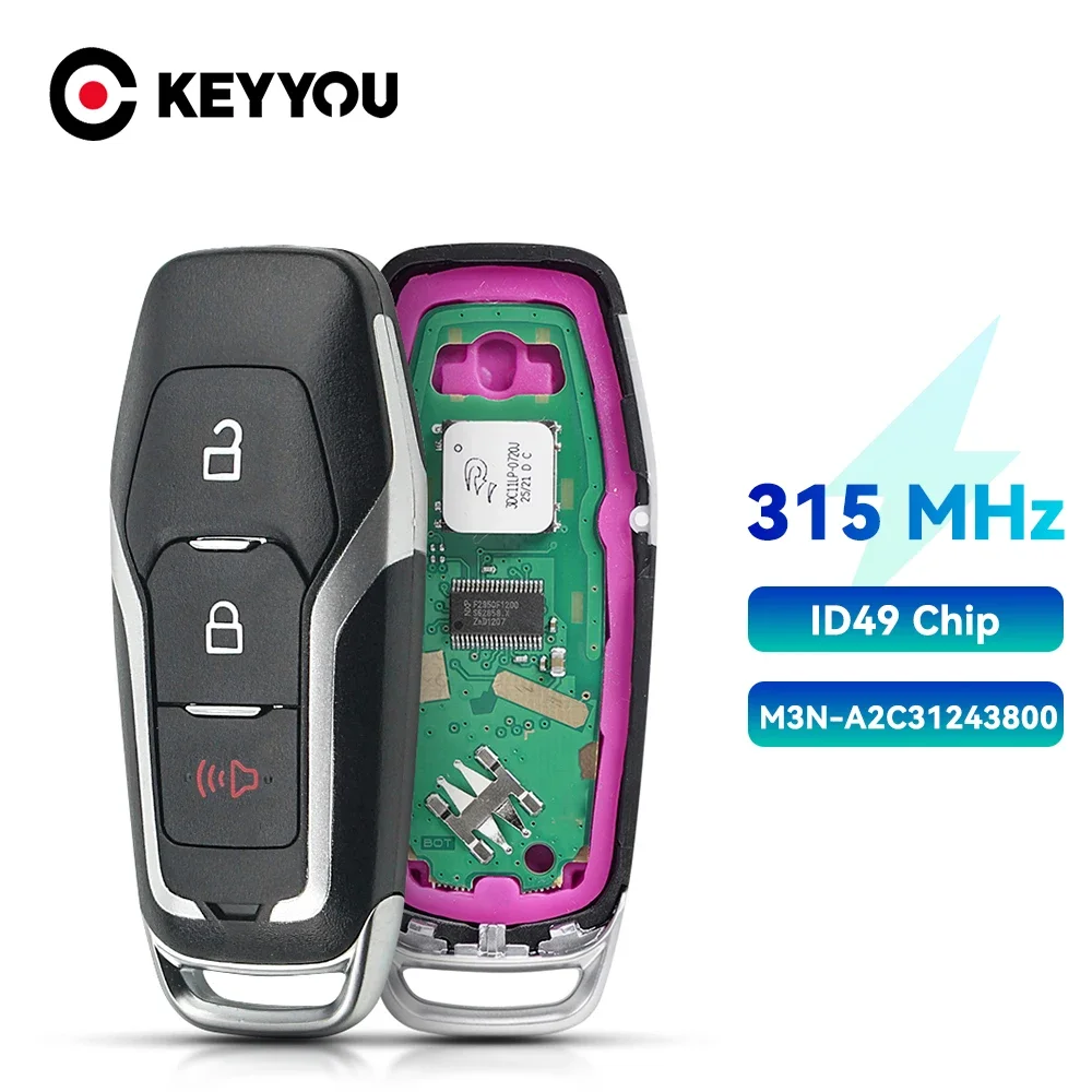 

Смарт-ключ KEYYOU, 315 МГц, ID49, 3/4 кнопки для Ford Edge Explorer Fusion Mustang 2015 2016 2017 2018