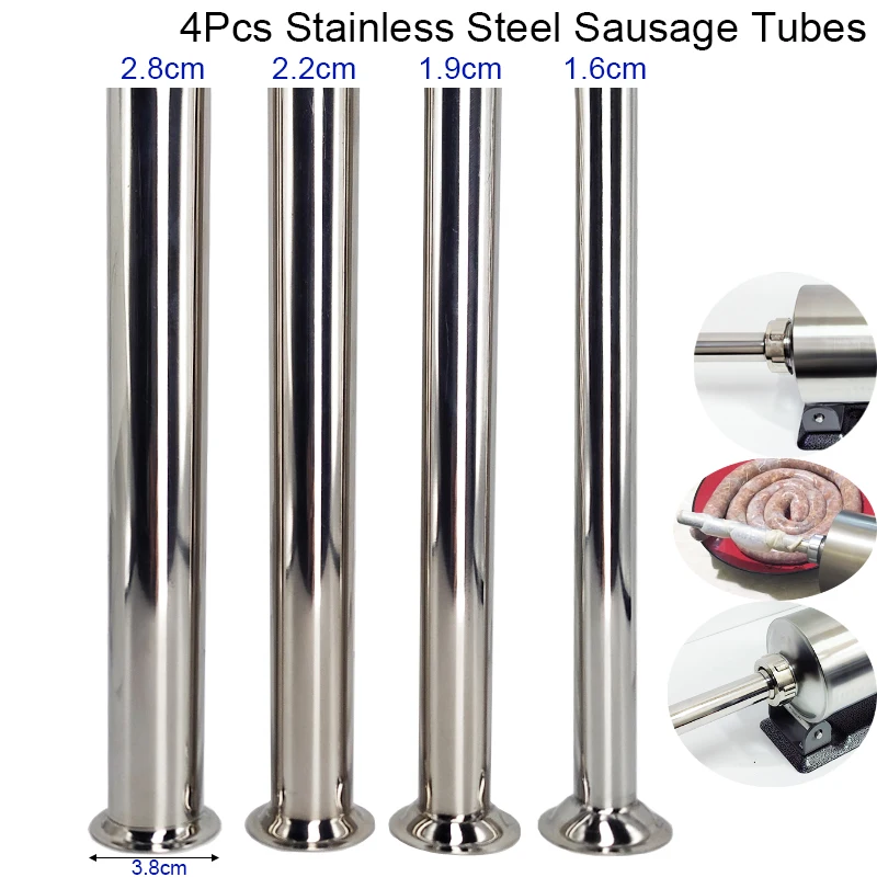 Sausage Stuffing Machine 4Pcs Sausage Tubes Stainless Steel Meat Grinder 6lbs 8lbs Food Grade Filling Funnel 1.6/1.9/2.2/2.8cm