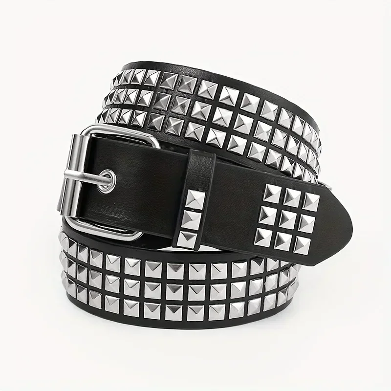 

2024 New Square Bead Rivet Metal Pyramid Belt Men And Women Punk Hardware Jeans Belt Designer Woman Belts luxury