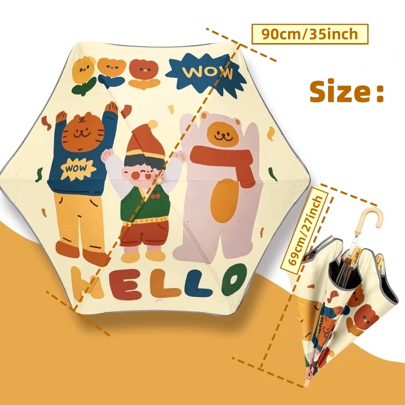 Cartoon UV Umbrella Long Hand Parasol Kids Sun Rain Umbrella Round Corners Protection Umbrellas Reflective strip