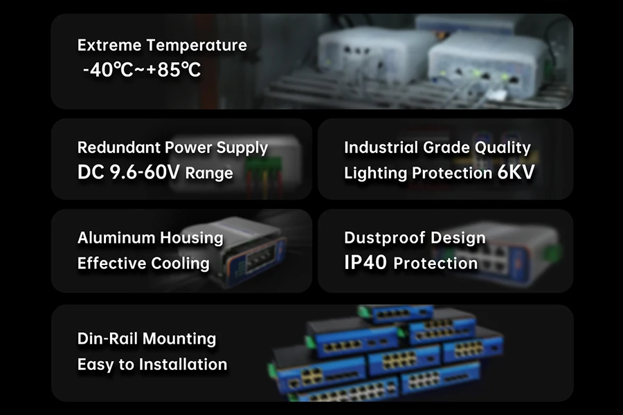 5 /8 Ports With 10/100/1000Mbps Industrial Gigabit Ethernet Switch Lighting Prot