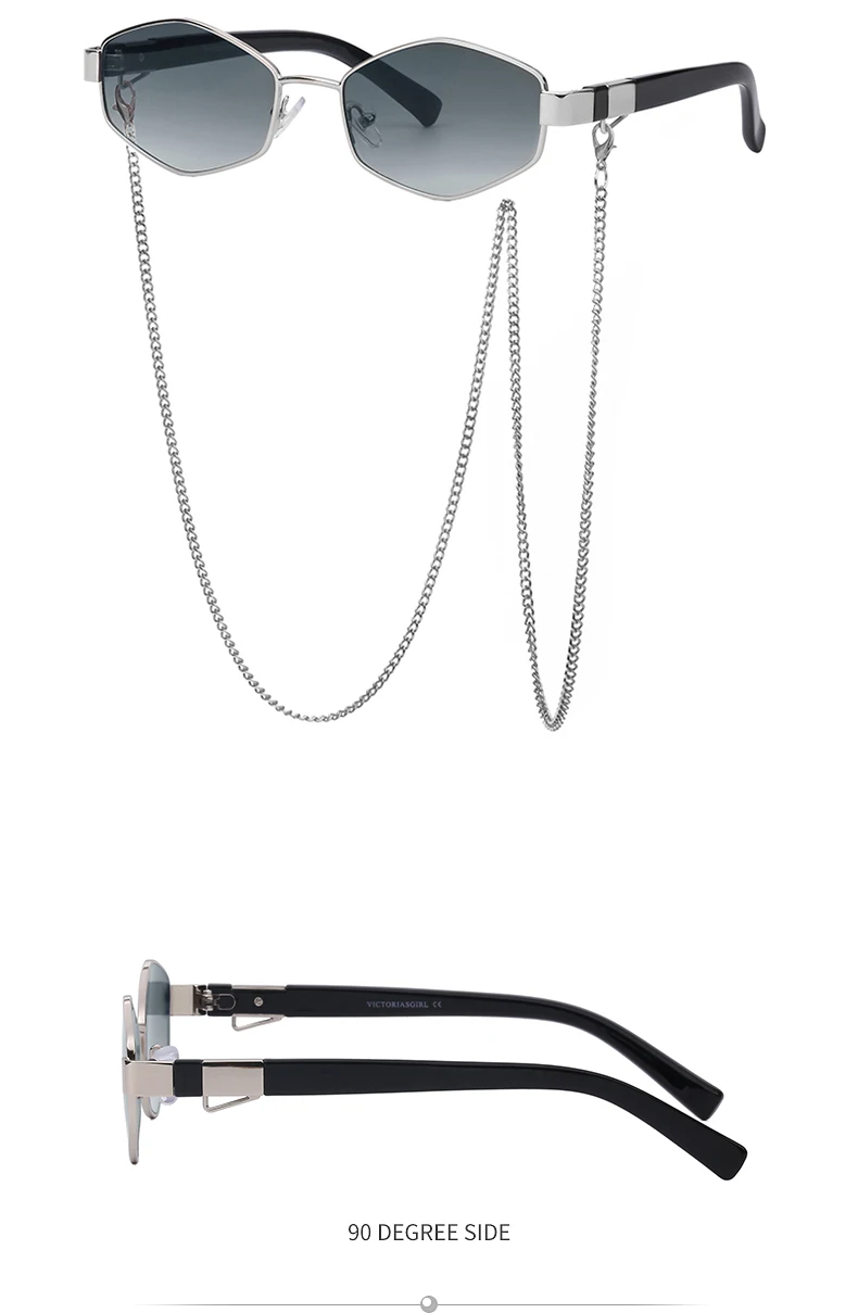 Mode kleine unregelmäßige Sonnenbrille Frauen Luxusmarke Designer trend ige polygonale Sonnenbrille Damen mit Metall brillen kette – Detail 15