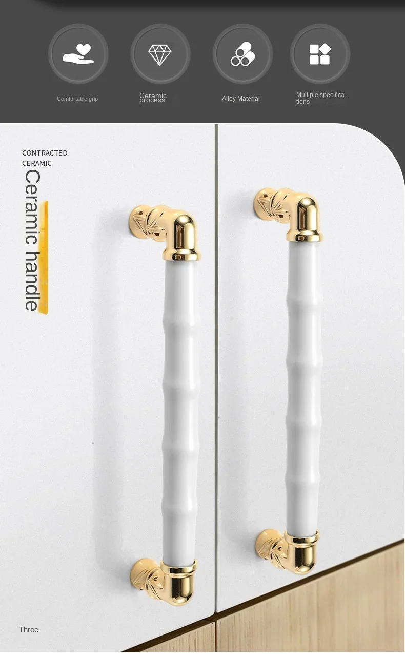 Description Picture 3 of itemGolden Furniture Ceramic Knob Modern Simple Rose Gold European Single Hole Drawer Cabinet Wardrobe Cupboard Door Handle