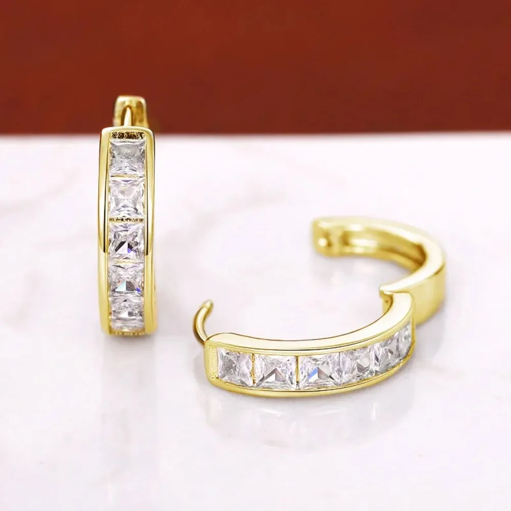 Huitan Classic Design Women Hoop Earrings Princess Square Cz Simple Elegant Female Accessories Versatile Jewelry