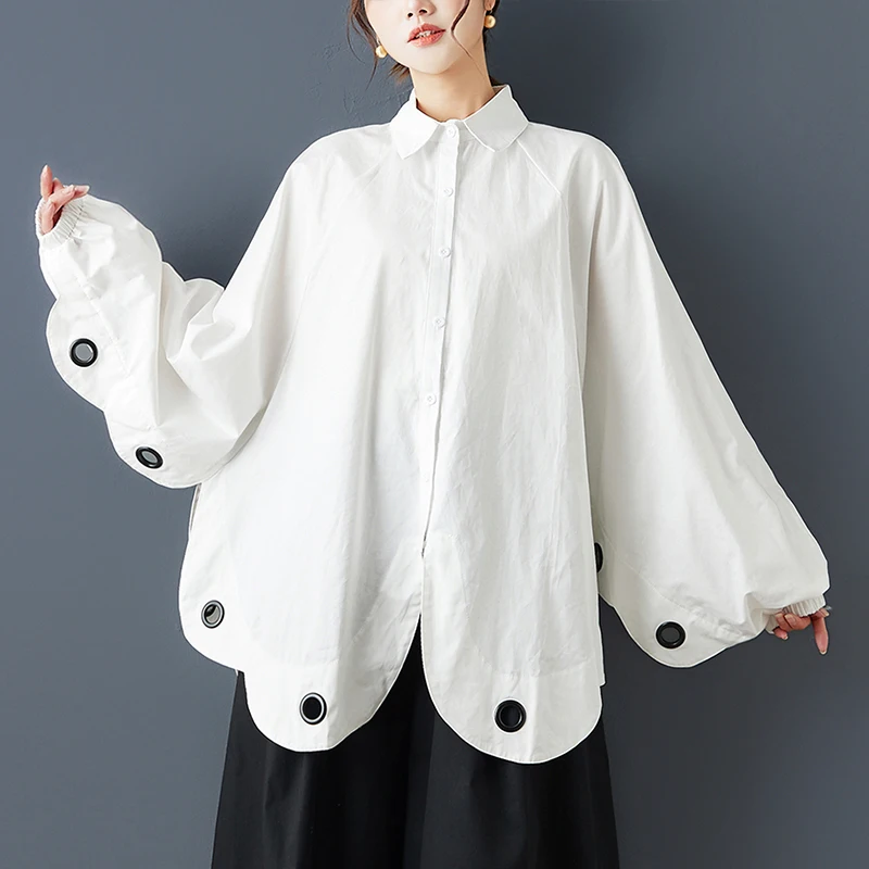 2025 Spring Autumn New Oversized Irregular Solid Color Vintage Blouse Women Long Sleeve Loose Casual Shirt Tops Fashion Clothes