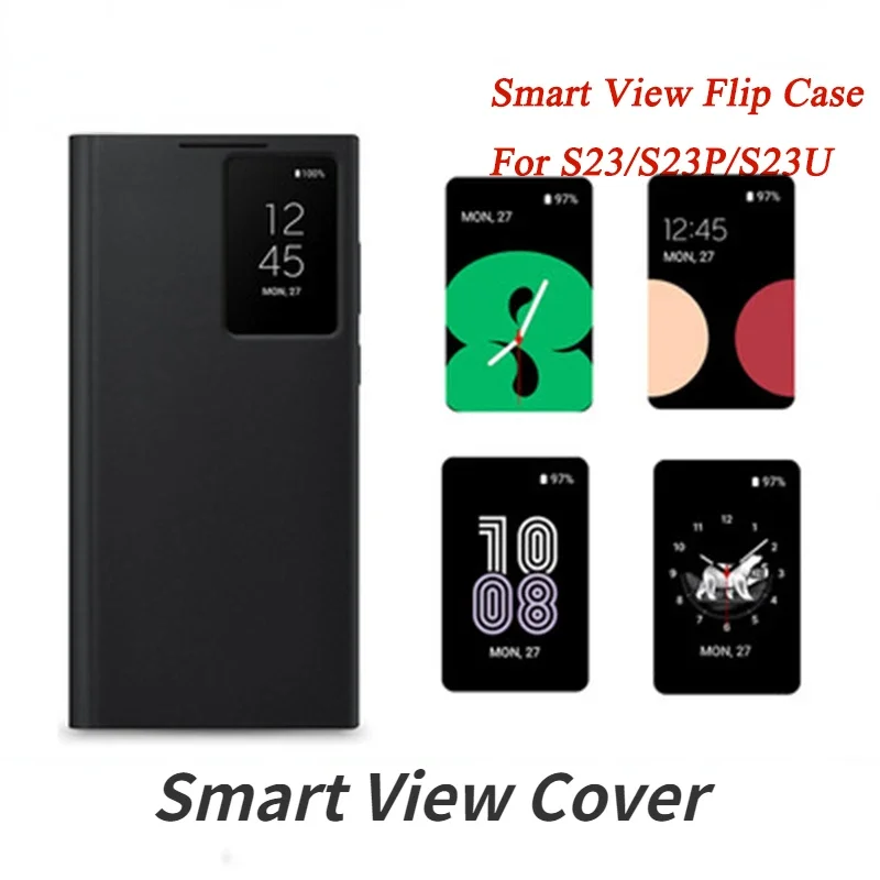 Smart Clear View Flip Case Per Samsung S23Plus S23 +/S23 Ultra Phone Led Cover In Pelle S-View Portafoglio Shell Con Vero Chip