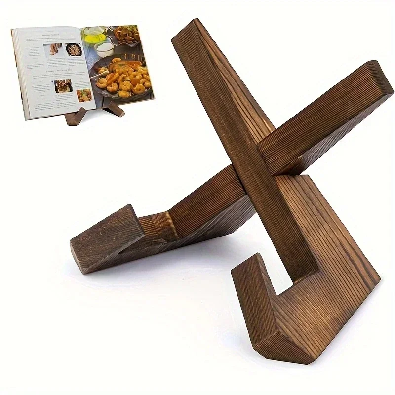 Wooden Cookbook and Tablet Holder with Flat Base
