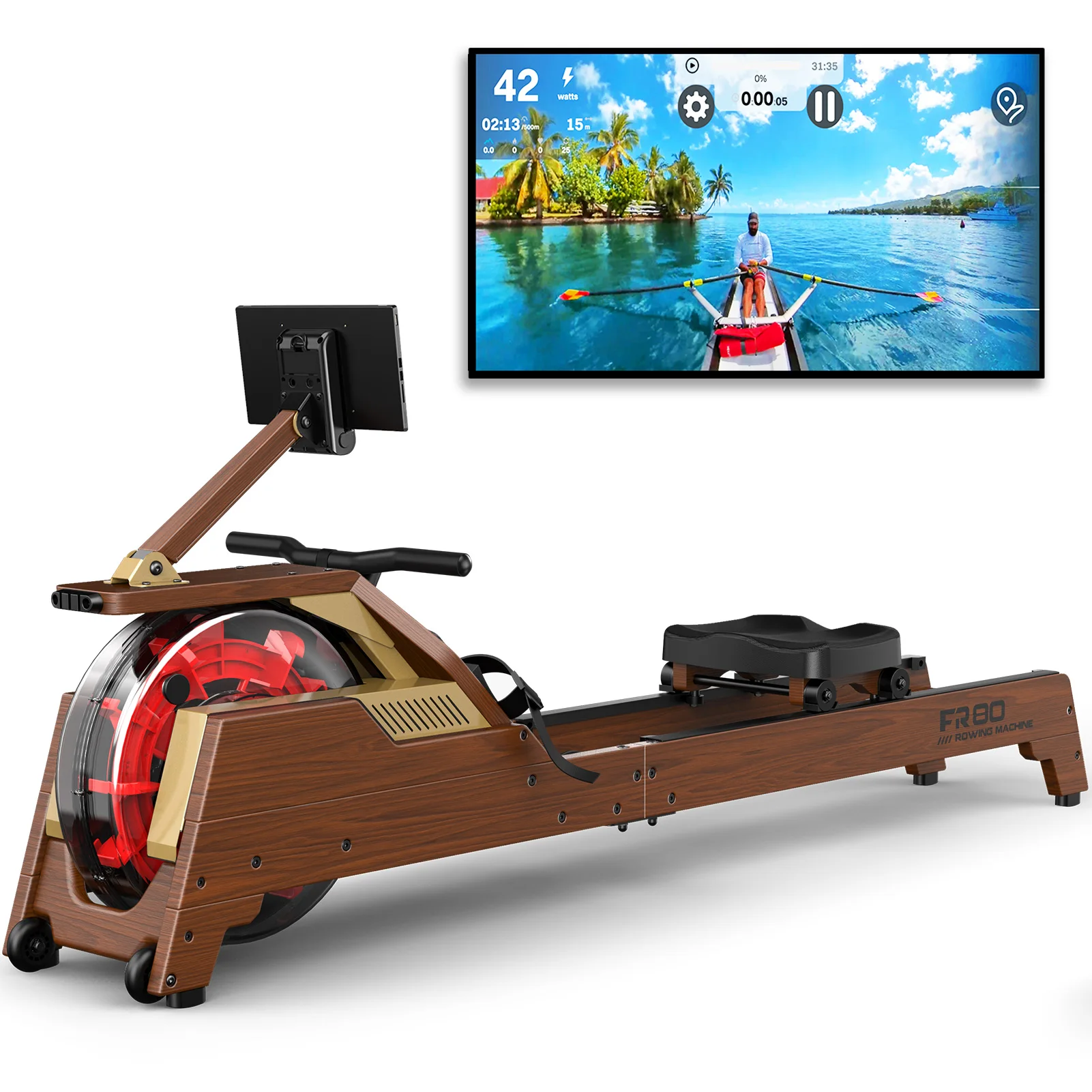 Elegant Wooden Water Rowing Machine - Space-Saving Vertical Tank Rower ...