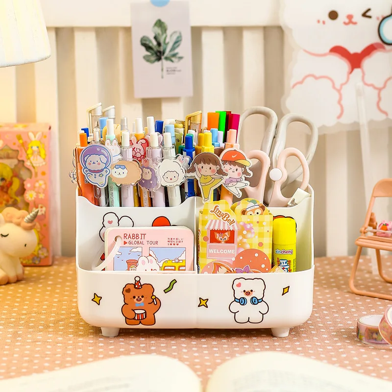 Creative 5 Gird Desktop Organizer Pen Holder Multifunctional Desk Makeups Pencil Storage Stand Box School Office Stationery