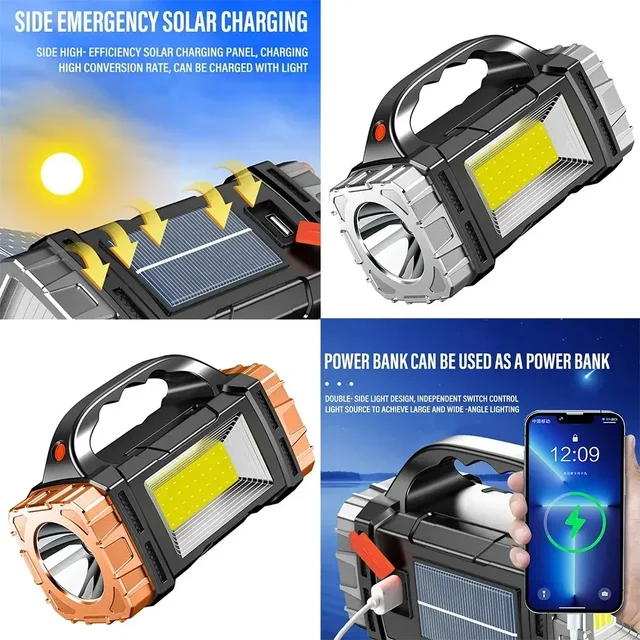 Portable USB Rechargeable Solar LED Flashlight 2