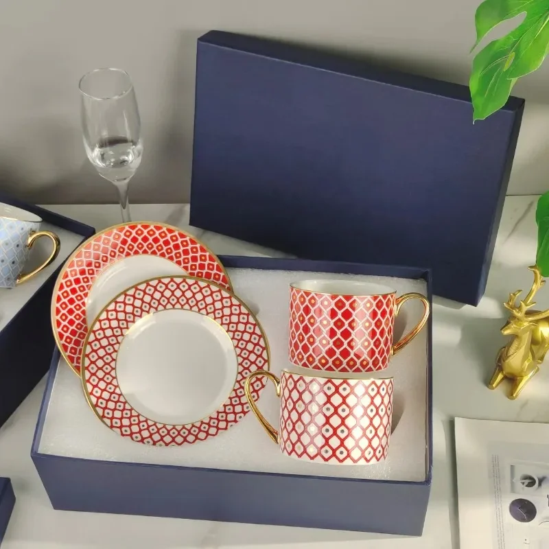 오후 티타임 및 커피타임을 위한 고급 식기류, 러시아 로얄 블루 본차이나 금도금 커피잔 세트