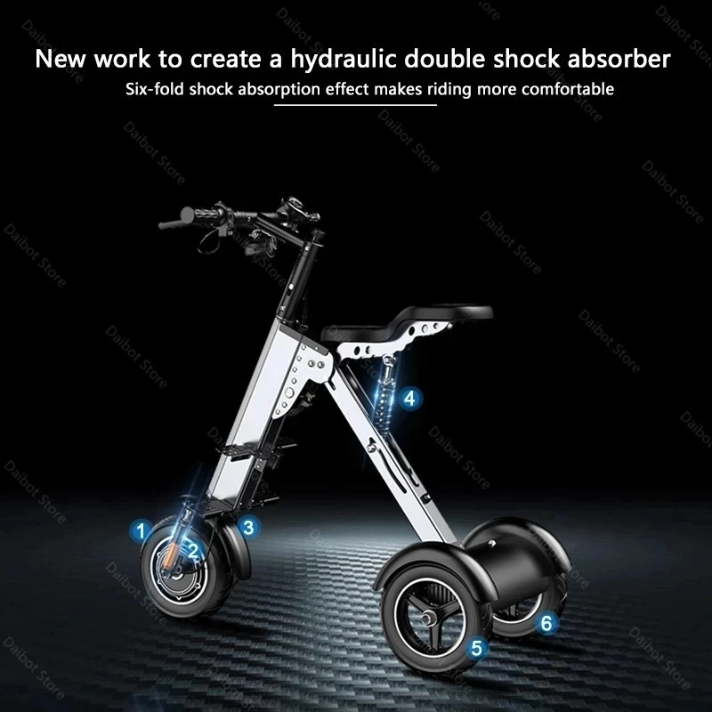 10'' Electric Bike Off Road Electro-tricycle 36V 350W Brushless Motor Portable Fold Adult Kick Scooter Hydraulic Shock Absorber