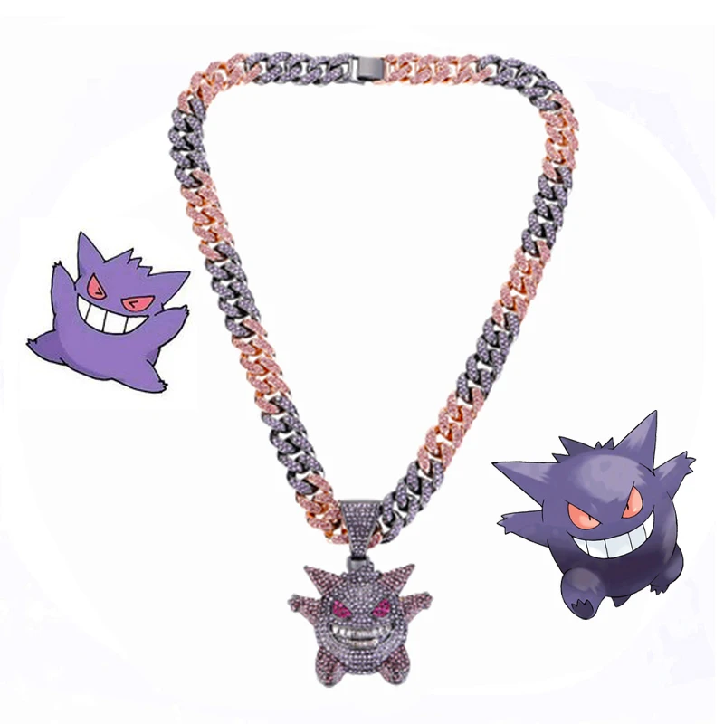 

Hip Hop Gengai Necklace Titanium Steel Gold-plated Diamond Fashion Pendant Anime Pokémon Squirtle Student Couple Jewelry Gifts
