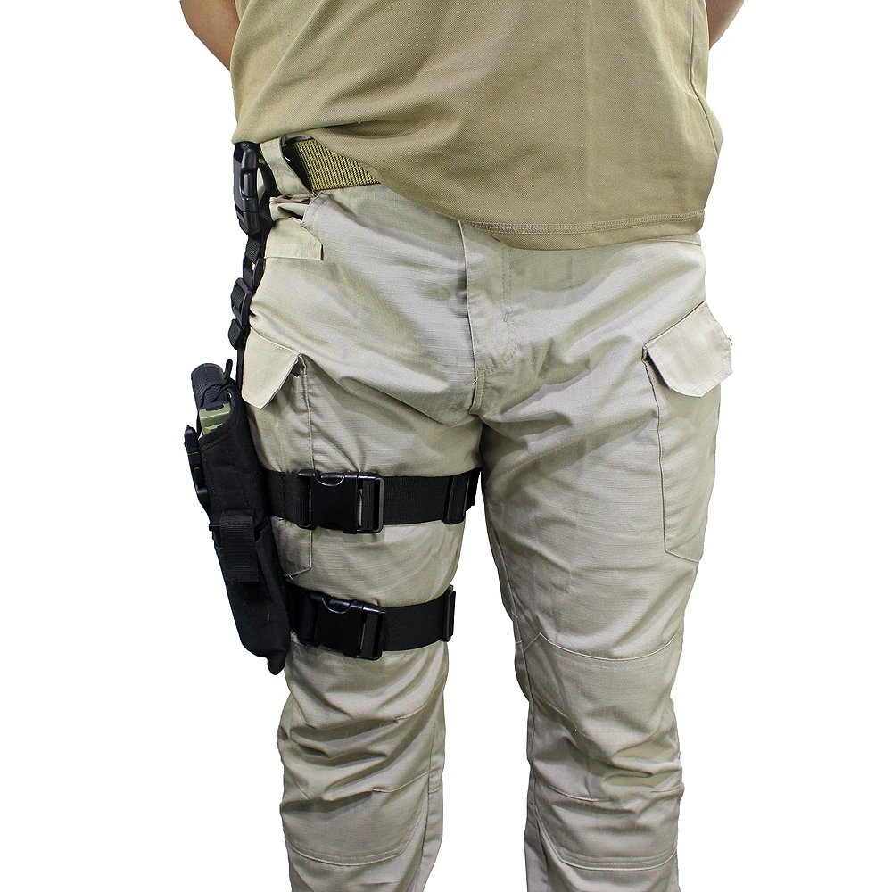 Tactical Adjustable Drop Leg Pistol Holster Right Hand Thigh Gun Pouch with Mag Holder for 1911 5＂Full Size Ruger Glock Series