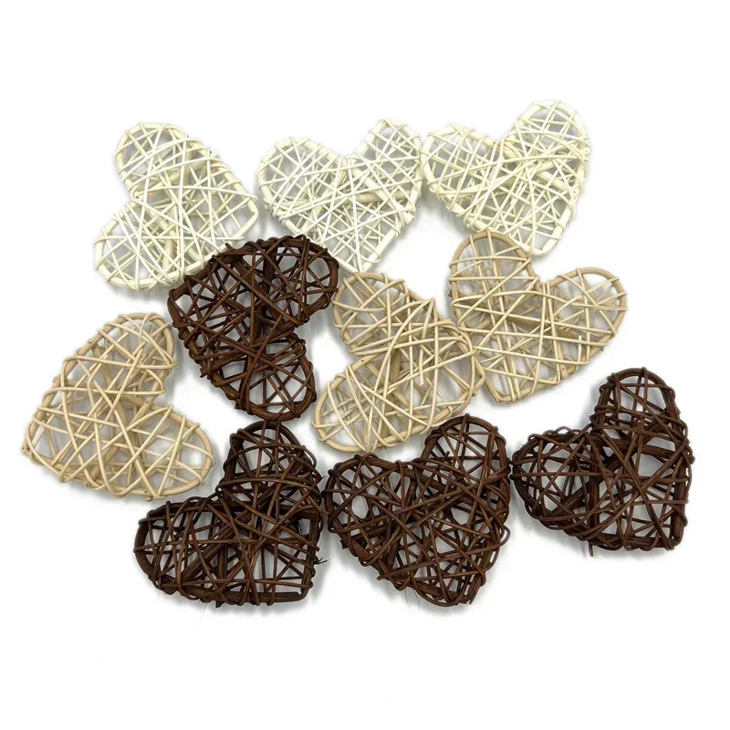 DIY 하트 위커 하트, 천연 위커 등나무 공, 홈 웨딩 테이블 장식, 5cm, 6cm, 7cm, 10 개