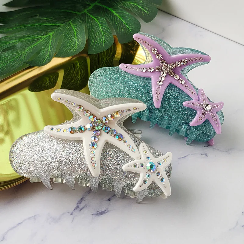 

Transparent Acrylic Ocean Starfish Crystal Crab Hair Claw Clip For Women INS Acetate Star Rhinestone Hairpin Hair Accessories