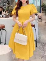 ZANZEA Elegant Party Dresses Women Summer Short Sleeve Knee-Length Sundress 2025 Fashion Puff Sleeve Casual Solid Robe Femme