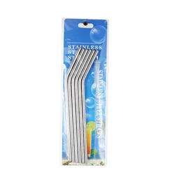 Premium Set of 6 Reusable Stainless Steel Drinking Straws with Cleaning Brush and Case - Perfect (Silver A)